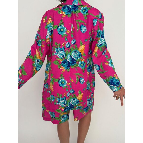 90s vintage pink floral print pure silk blazer skort 2 piece coord matching set - Picture 5 of 10